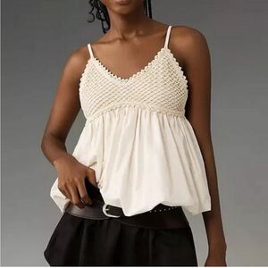NWT, Anthropologie Cotton Crochet Bubble Tank, Adj Straps, White, Ivory, Size XL